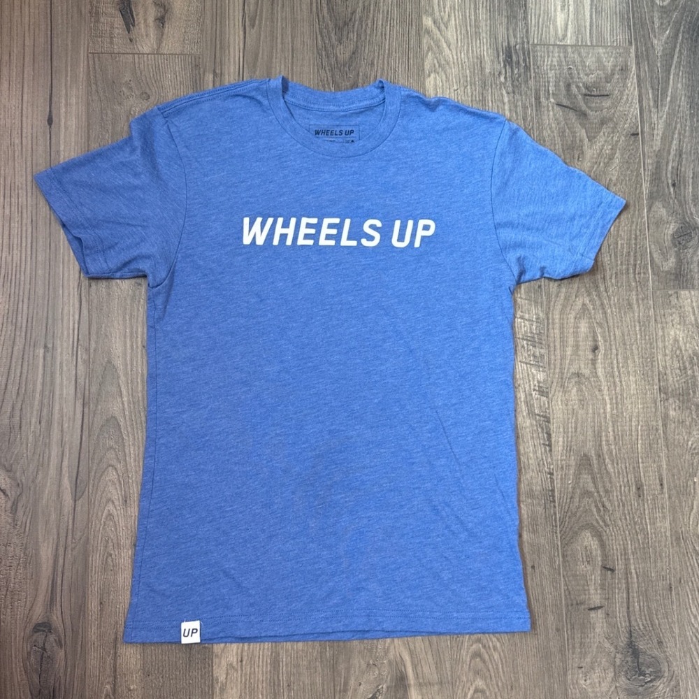 Wheels Up Aviation Graphic T-Shirt Mens Small Heather Blue Short‎ Sleeve Tee